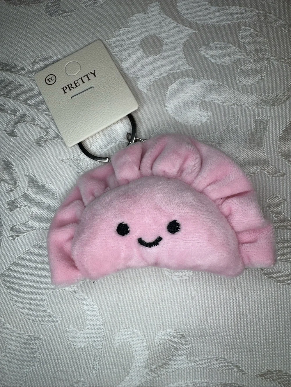 NWT Pretty light pink plush dumpling keychain bag charm